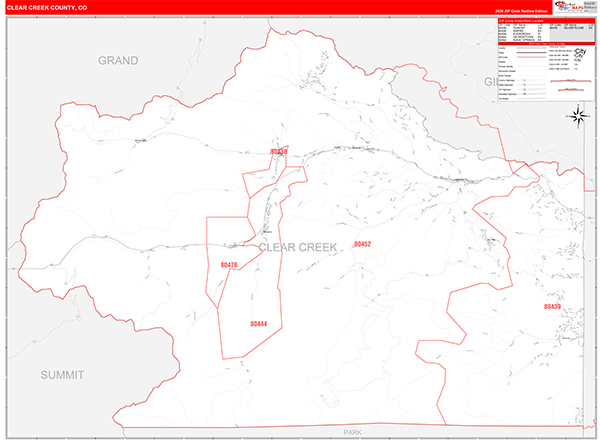 Clear Creek County, CO Map Red Line Style